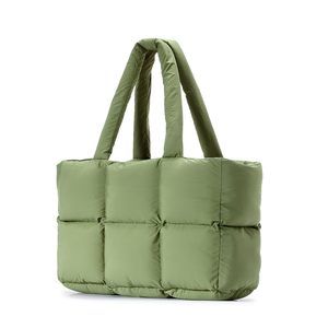 Green Puffer Quilted Winter Shoulder Tote